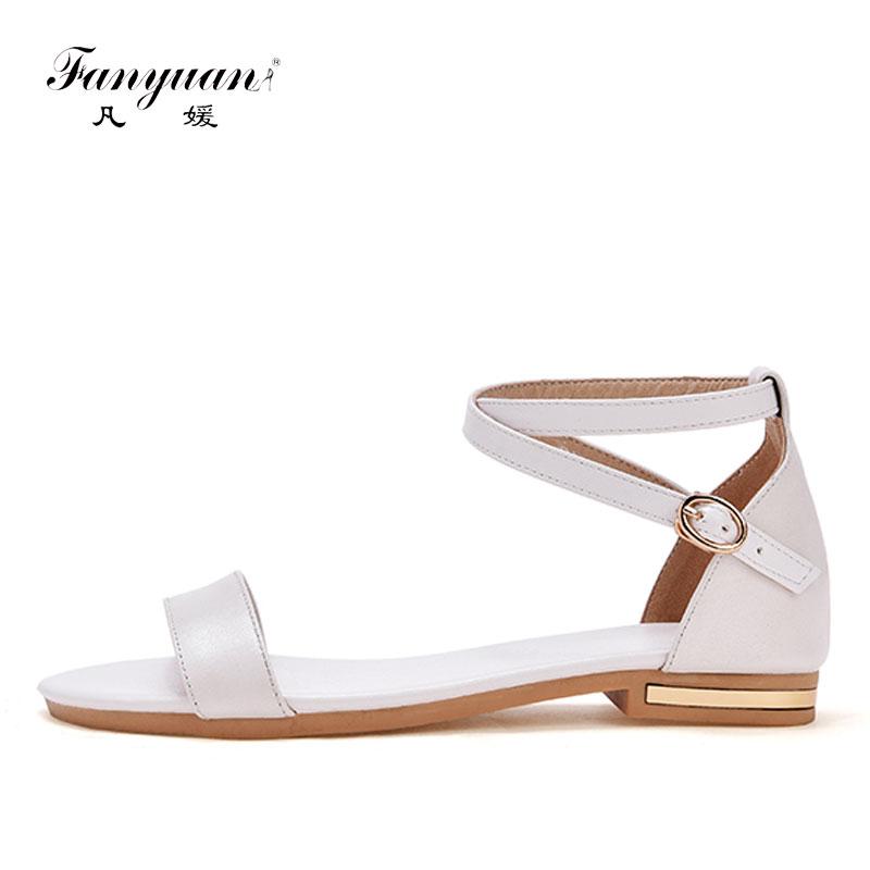 

Fanyuan ew Women sandals concise flat sandals women summer flats shoes with buckle strap sandalias mujer size 33-42, White