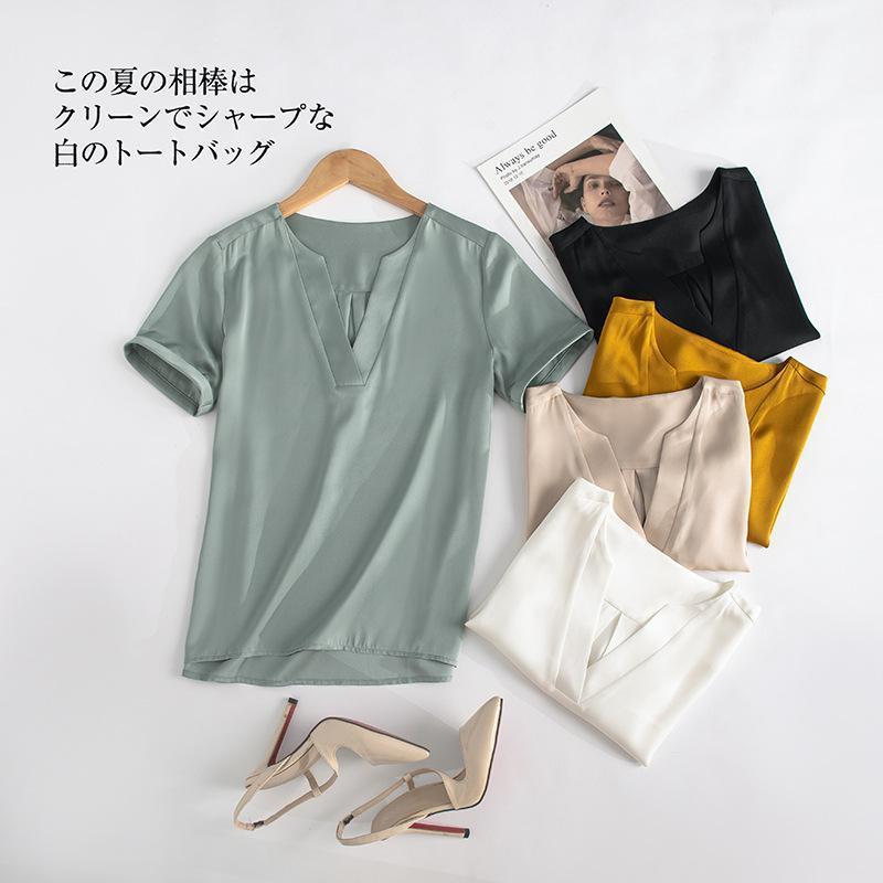 

Women' T-Shirt High Quality Black Silk Top Female Women Short Sleeve Woman Tshirts Summer Clothes 2021 Camisetas De Mujer Fashion