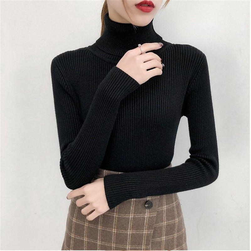

Bonjean Autumn Winter Knitted Jumper Tops turtlene Pullovers Casual Sweaters Women Shirt Long Sleeve Tight Sweater Girls, Zhuanhong