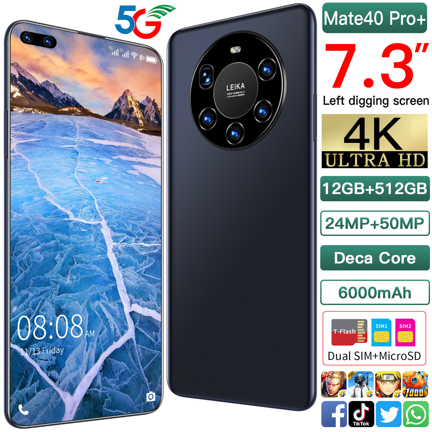 2022 HOT SELLING Cell phone 7.3inch Cellphone Dual SIM Camera 5G 4G Cell Mobile Smart Phones Face Unlock 16GB+512GB-image-755948136