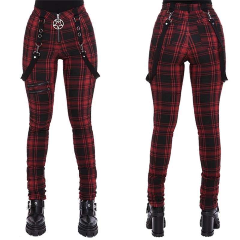 

Women Plaid Pants High Waist Gothic Punk Pant Spring Summer Streetwear Woman Fashion Zipper Y2k Long Bottoms Trousers 210928, D6h285zs