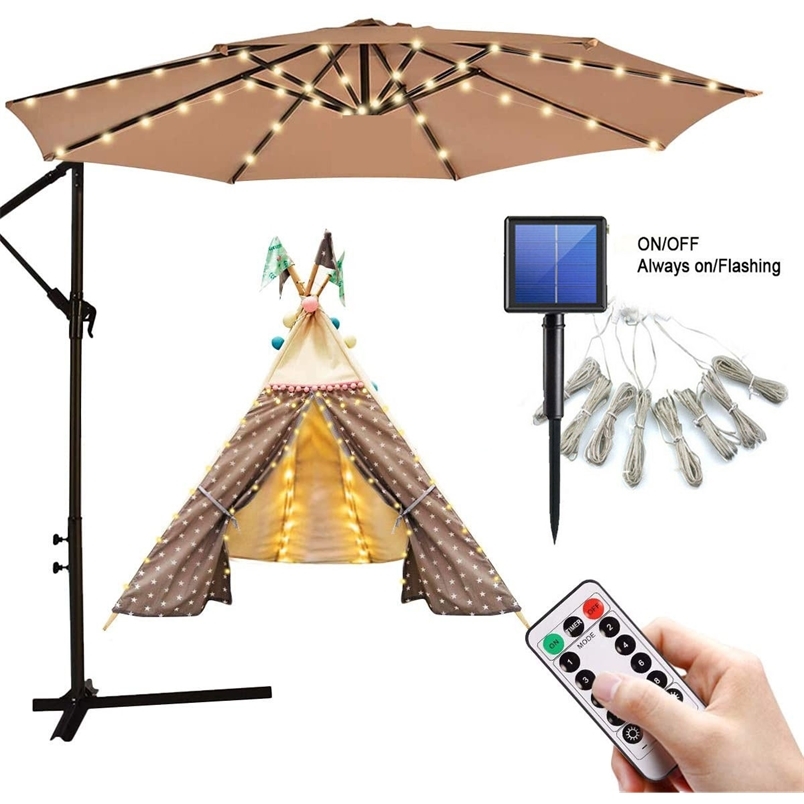 

104 LEDS Solar Umbrella Fairy Light Outdoor Garden Parasol String Light Tent Camping Beach Decoration Colorful Remote 8 Modes 211104