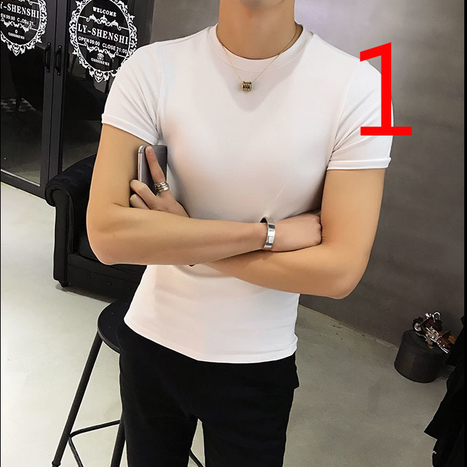

2021 Men's Casual Short-sleeved T-shirt New Korean Version of Slim Chinese Style Thin Section Cotton White Small Collar Body Blo Wfzu