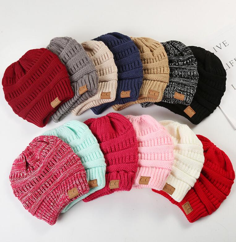 

CC Ponytail Beanie Hat 29 Colors Women Crochet Knit Cap Winter Skullies Beanies Warm Caps Female Knitted Stylish Hats 30pcs