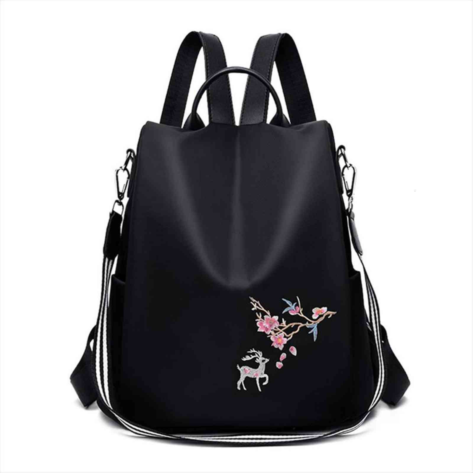 

anti theft women backpack durable fabric oxford school shoulder bag embroidery girls female 3 in 1 travel