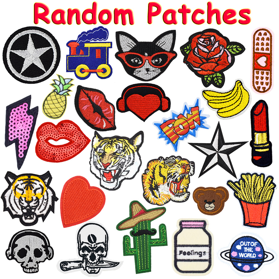 

20PCS Random notions Patches Clothing Iron Transfer Applique Patch for Bags Jeans DIY Sew on All Kinds Embroidery Stickers, Black
