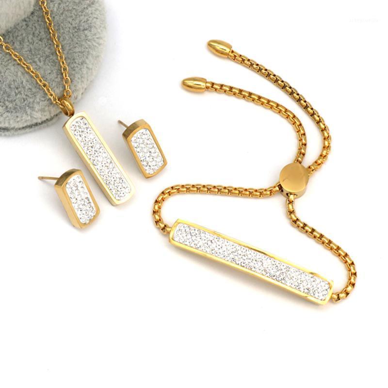 

Earrings & Necklace Vintage Black White Zircon Stainless Steel Jewelry Sets For Women Gold Color Bracelet Pendant, Silver