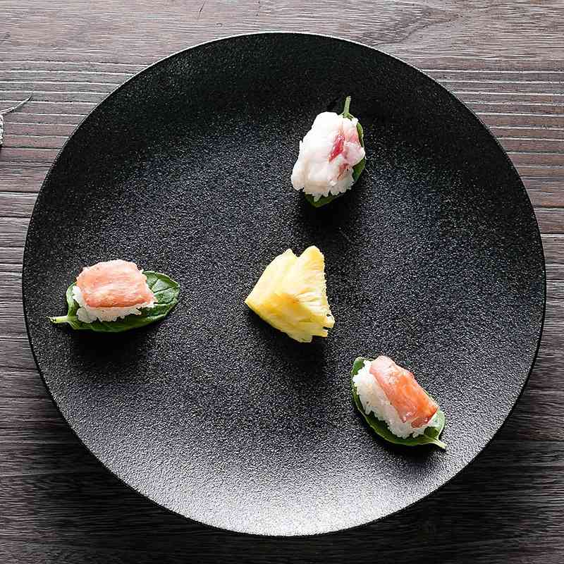 

Home steak creative black tableware Western food round European spaghetti flat plate