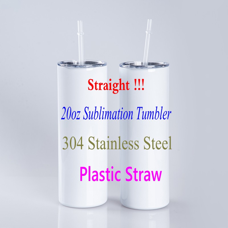 

USA STOCK! Plastic Straw 20oz Straight Sublimation Tumblers 304 Stainless Steel Blank Tall Cylinder Water Bottle Drinkware, White sublimation tumbler