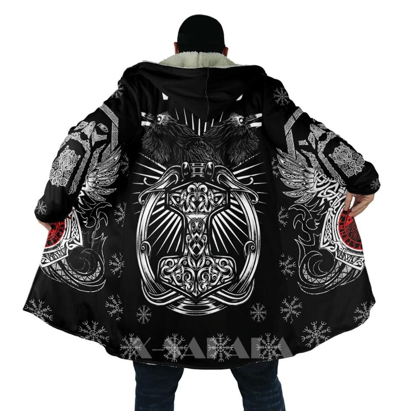 

Men's Wool & Blends Viking Totem Crow Eagle All Over 3D Printed Thick Warm Hooded Cloak For Men Windproof Fleece Unisex Casual-19, D205