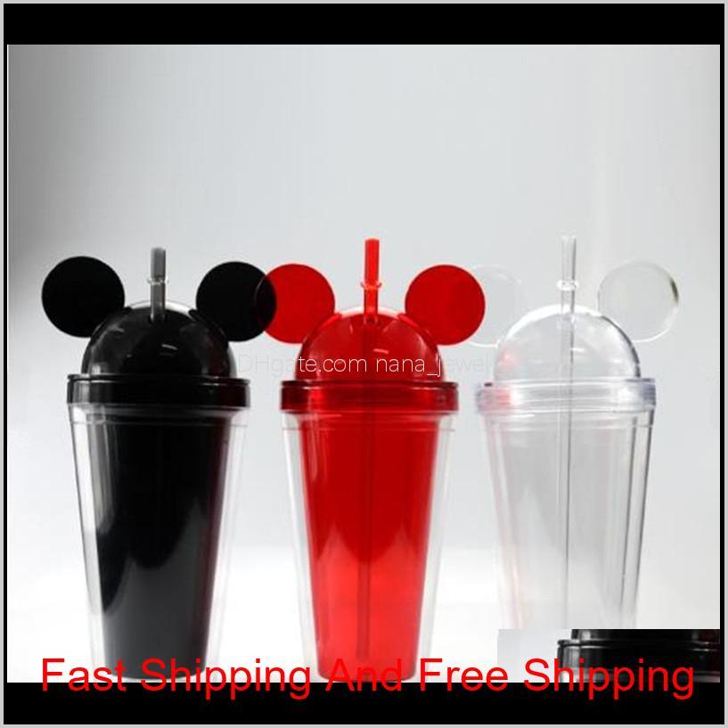 

8Colors 15Oz Acrylic Tumbler With Dome Lid Plus Straw Double Wall Clear Plastic Tumblers With Mouse Ear Reusable Cute Drink Cup Wbtci Z972U