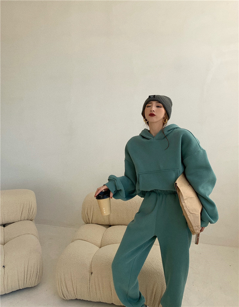 

Women's Two Piece Pants Hoodies Sweatshirt Fleece 100% Cotton Tracksuit Casual Sports Sweatshirts Pullover Home Sweatpants Outfits, Gray