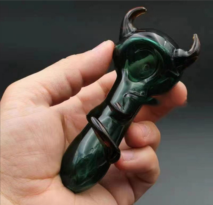 

new glass smoke pipe creative hand-painted little devil portable hand spoon pipes dry herb tobacco burner pipes