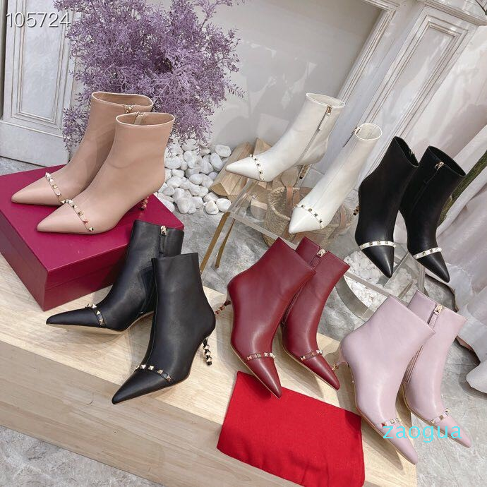 

Classical brand design woman pointed toe sexy ankle boots high quality color rivet stiletto heel short shoes size 35-41 9020, As pic 1