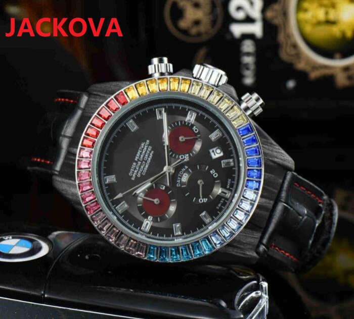 

All dials working Stopwatch Mens Watch High Quality Diamonds Ring Table Clock Quartz chronograph movement luxury calendar men's wristwatch Montre Femme Reloj, As pic