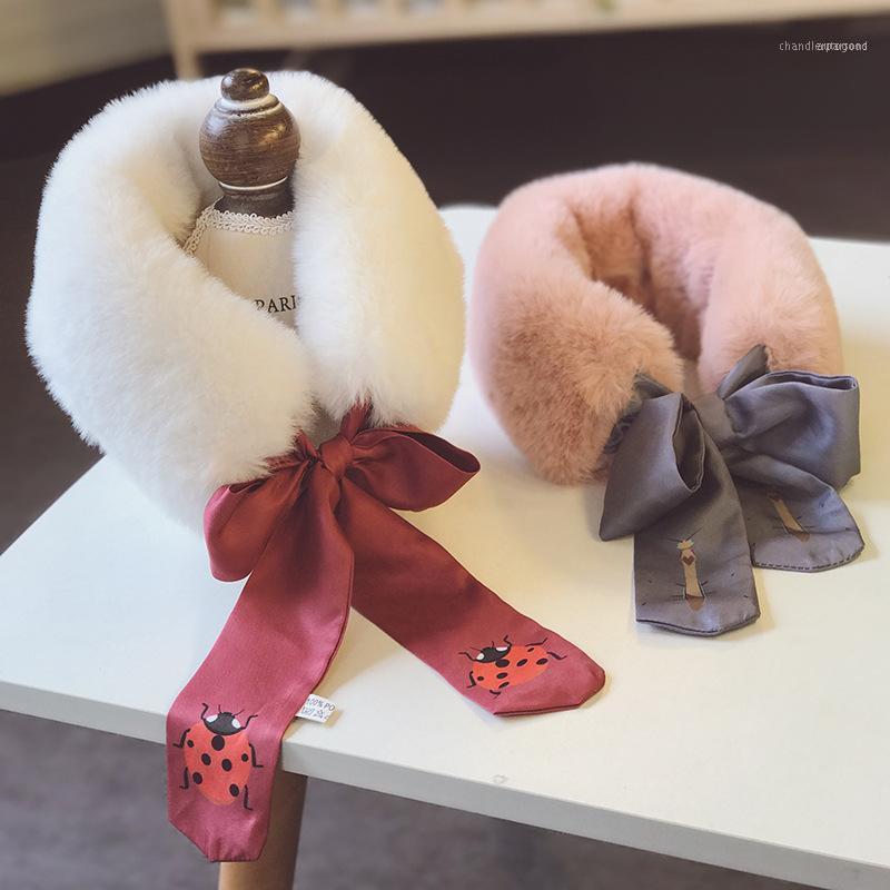 

Scarves Girls Winter Scarf Ribbon Plush Lace Warm Princess All-match Collar Girl Baby1