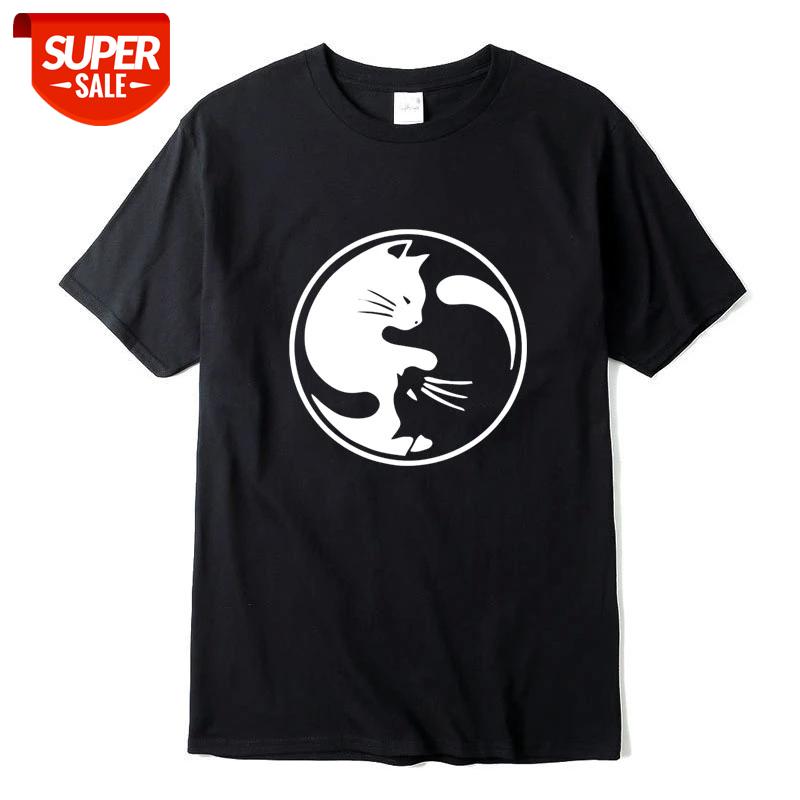 

XINYI Men's T-shirt 100% cotton high quality fashion casual Cute cat printed men T shirt casual knitted mens t-shirt tops #Lb4o, White;black
