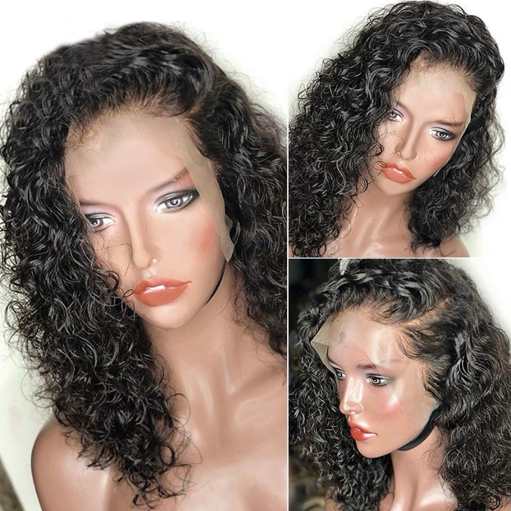 

Short Bob Lace Front Human Hair Wig Brazilian Curly Human Hair Wigs With Baby Hair For Black Women 150 Density Short Lace Wig, Natural color