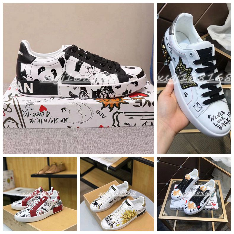 

ladies graffiti white shoes 2021 Mens leather casual shoe flowers Platforms Print pattern fashion personality wild couple sneakers women, 20