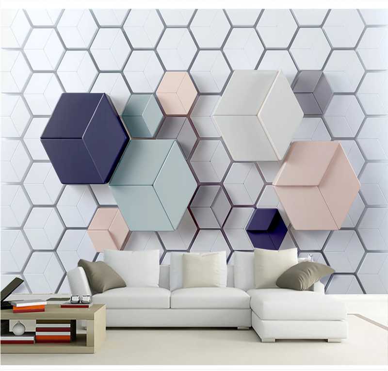 

3d stereo modern minimalist geometric marble mosaic TV background wall custom wallpaper mural 8D wall covering, Silk cloth