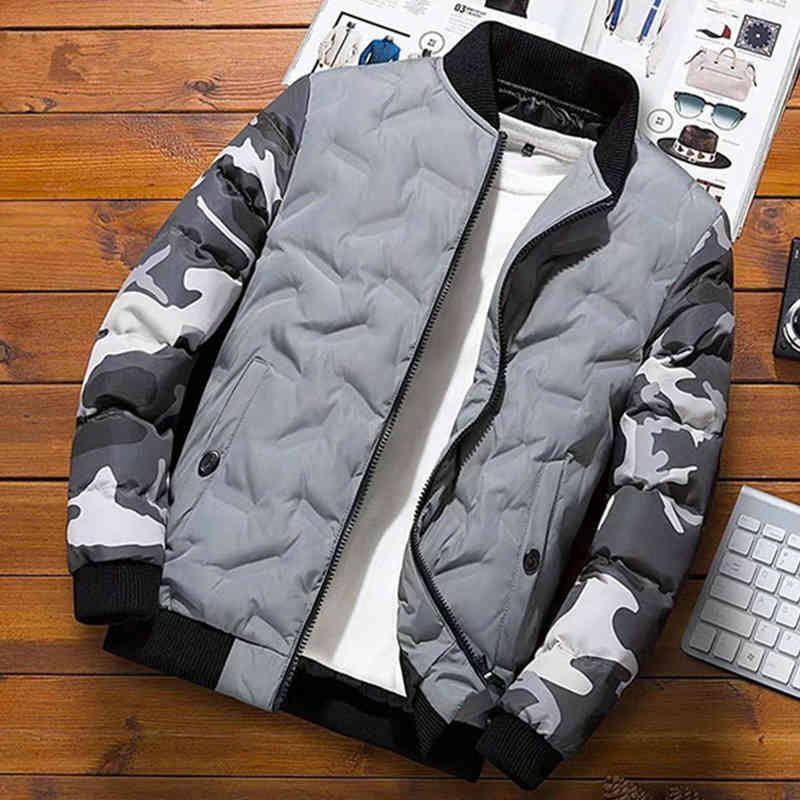 

men winter baseball et camouflage patchwork cotton coats slim fit college warm ets men's stand collar outwear coat my209, Black