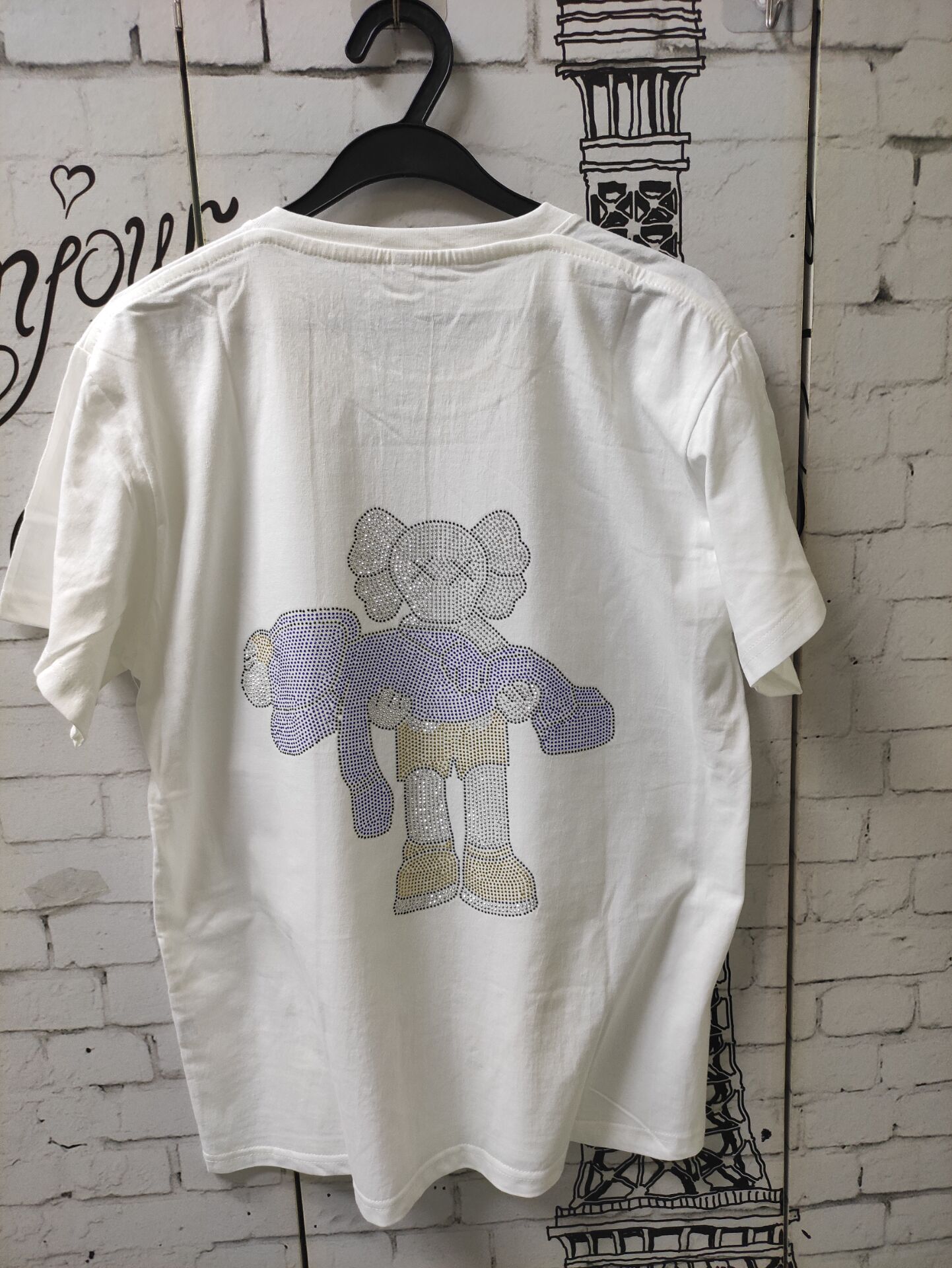 

Kaws Classic Rhinestone Print T-shirt Men's Casual Slim Short-sleeved tshirts man Clothing Double-sided printing size M-5XL - White/Black
