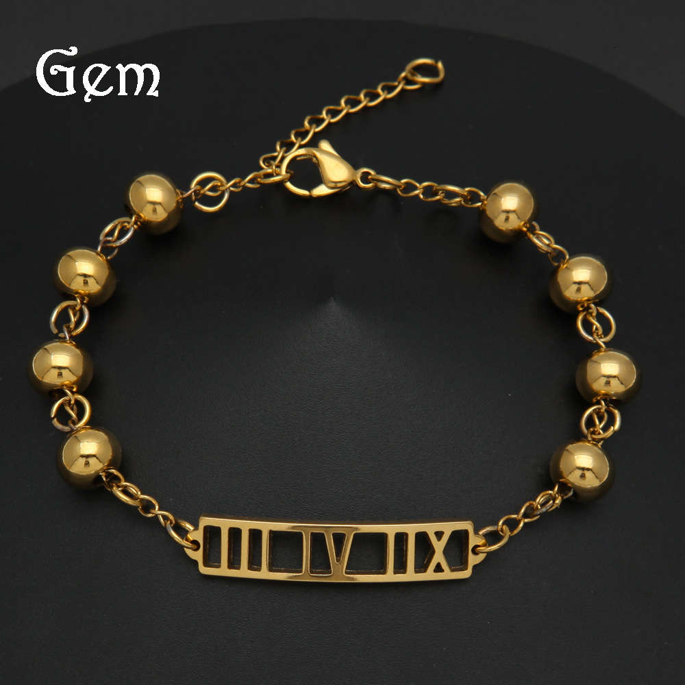 

Hip hop color preserving plated stainless steel Roman numeral 3612 Bracelet Beaded Bracelet