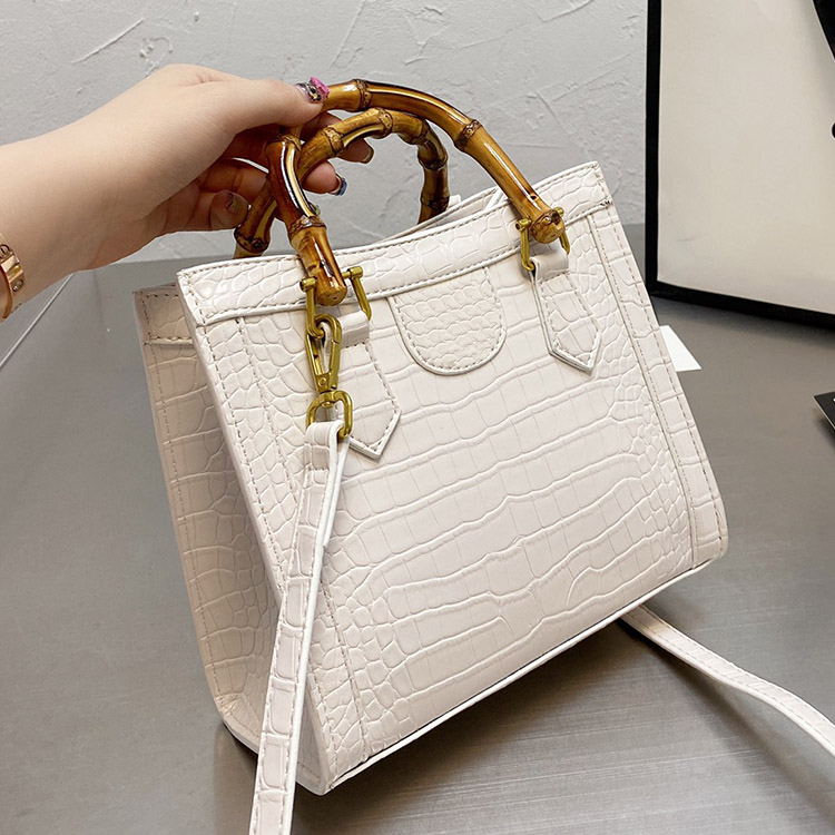 

women vintage bags Bamboo handle bag Mini shopper with long strap ladies shoulder crossbody purse, Black