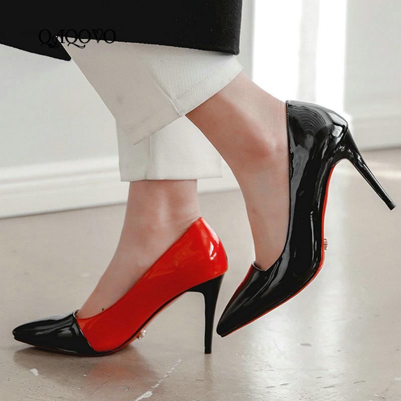 

Women's Spring Shoes Fashion Patent Leather Thin High Heels Sexy Pointed Toe Party Dress Pumps Shoes Ladies White Red