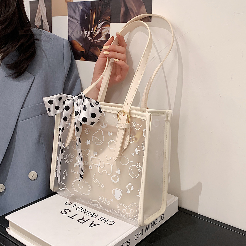 

Large capacity bag female summer 2021 tide fashion transparent jelly bag small design wild hand bill shoulder bag on sale, White