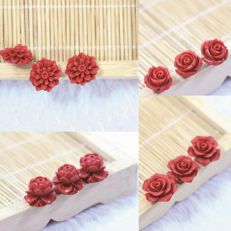 

Charms Fashion Red Cinnabar Flower Pendants More Size Beads Sell Women Jewelry Making Accessories Diy Findings 5pcs B954, Bronze;silver