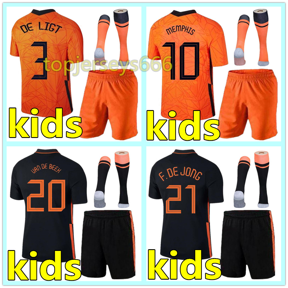 

2021 MEMPHIS kids football kits 20 21 DE JONG DE LIGT PROMES VAN DIJK VAN DE BEEK football jersey kids kit, Kids (no socks)