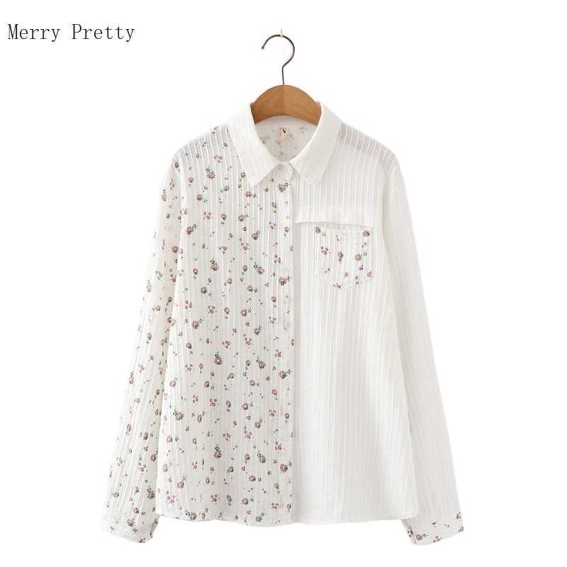 

Floral Print Casual Women Cotton Shirts Summer Long Sleeve Turndown Collar Pocket Blouses Mori Girl Basic Tops Blusas 210526, White