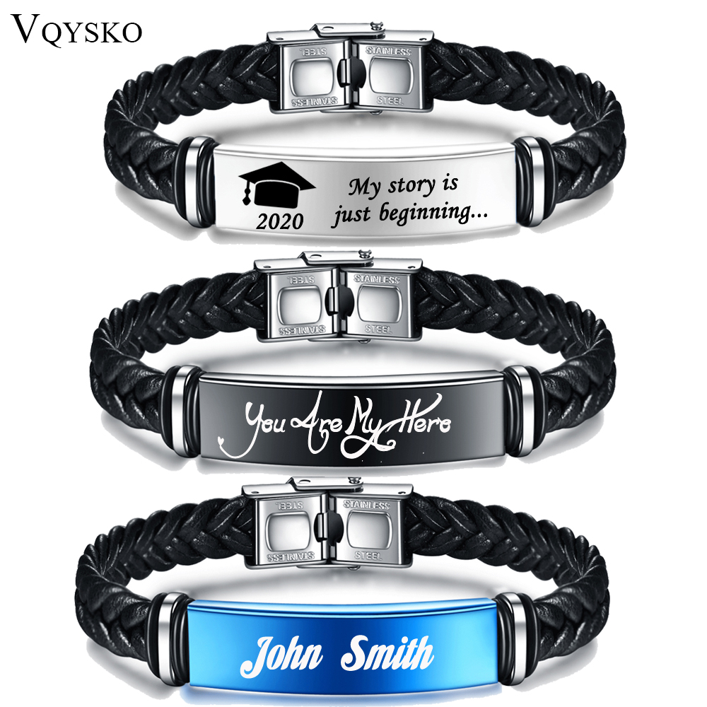 

Mens Custom Personalize Engrave Jewelry Bracelets Fashion Braided Leather Inspirational Gifts Wristbands Bracelet For Him, Golden;silver