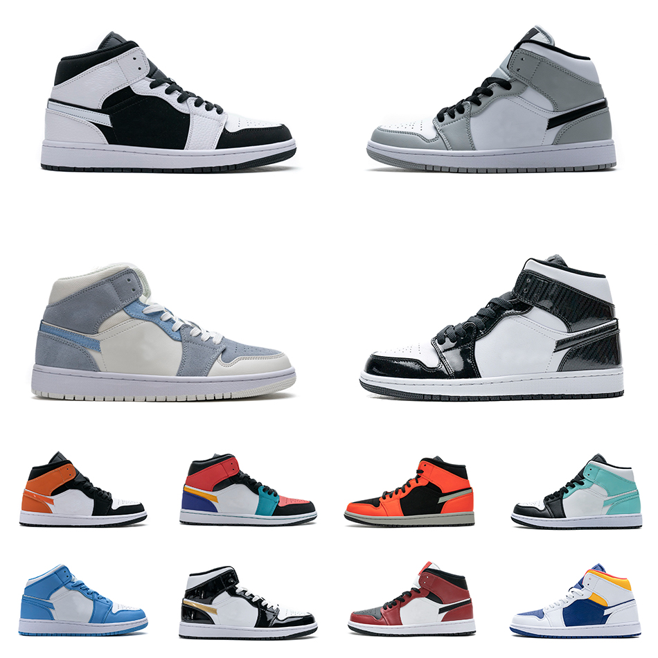 

Mens White Shadow Camo Mid Basketball Shoes 1s 1 UNC University Blue Pine Green Grey Black Toe Bred Laser Orange Banned Tropical Twist Gold Patent Leather Sneakers, Shown