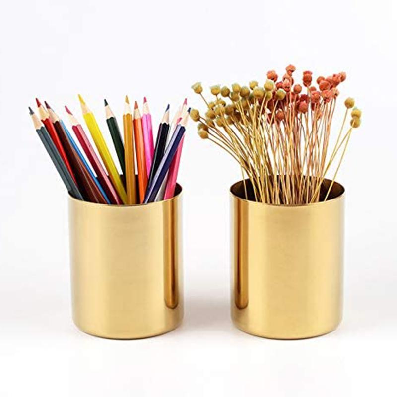 

Storage Bottles & Jars Stainless Steel Cylinder Pen Pencil Makeup Brushes Holder Flower Arrangement Container Sturdy And Durable High Qualit