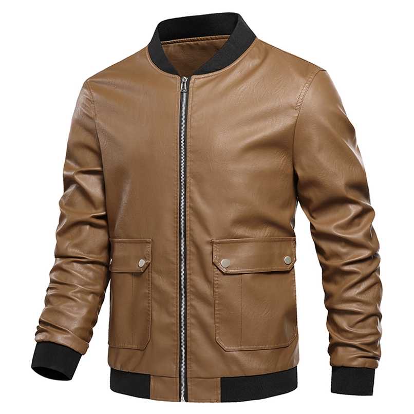 

MANTLCONX Casual Motorcycle Leather Jacket Coat Men Autumn Winter Fashion Windbreak Outwear Men's Faux Leather Jacket Zipper 211111, Beige