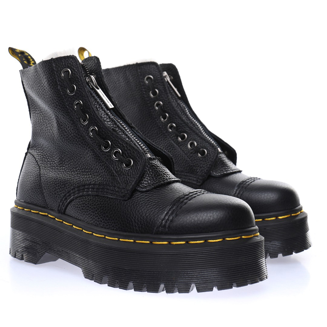 

Boots British two thick-soled 8 hole 1460 Martin Sinclair front zipper top lychee short super soft cow head layer leather, Black
