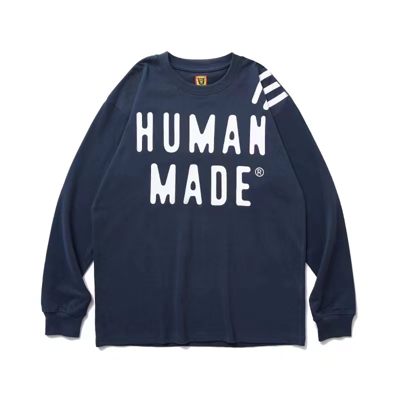 

Long Sleeve HUMAN MADE T Shirt Men Women T-shirt Letter Printing HUMAN MADE Tee Tops Dark Blue High Street Tshirts, 805-1
