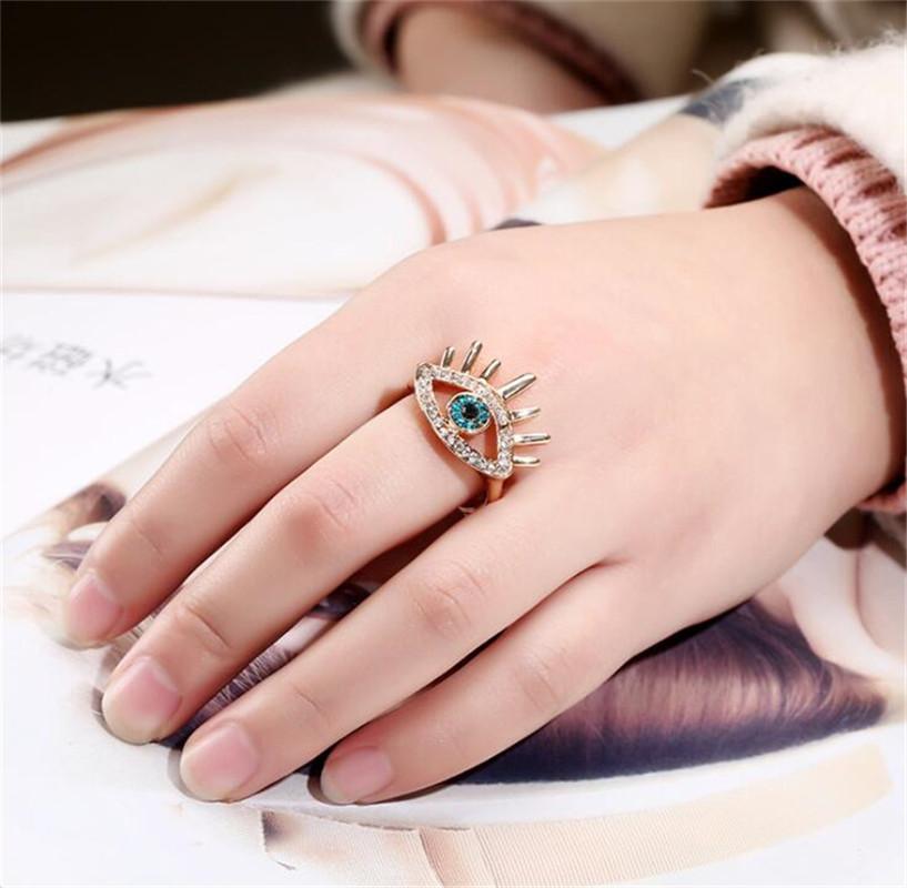 

Cluster Rings 1PC Fashion Gold Color Ring Turkish Vintage Rhinestone Evil Eye Mid Finger Joint For Women Boho Jewelry Anel
