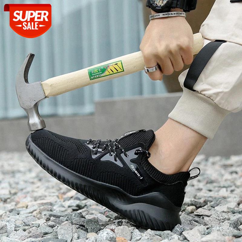 

New Men Work Safety Shoes Summer Breathable Men's Shoes Working Steel Toe Anti-Smashing Construction Work Sneakers Size 47 #6G9L