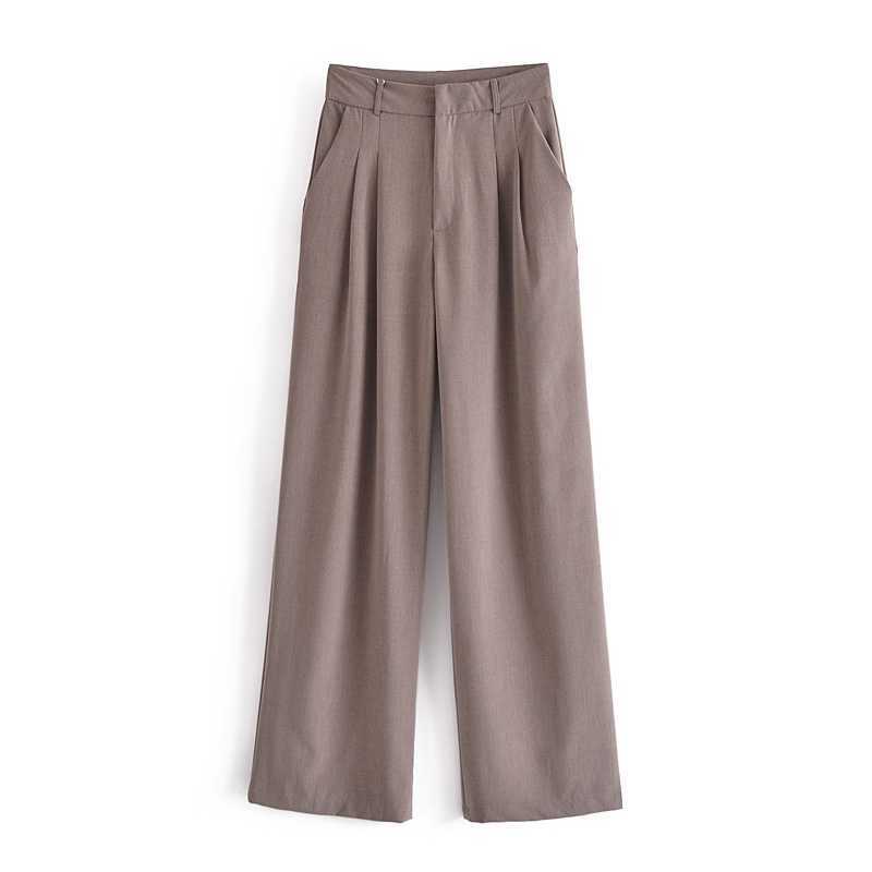 

Women Straight Leg Trousers High Waist Full Length Streetwear Loose Oversize Pants Office Female Casual 210525, Khaki