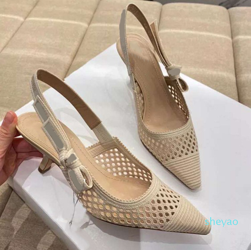 

Classic women dress shoes slingback 1.5cm 6.5cm 9.5cm high heels pointed toe hollow letter bow designer party pumps 7873, Black-6.5cm