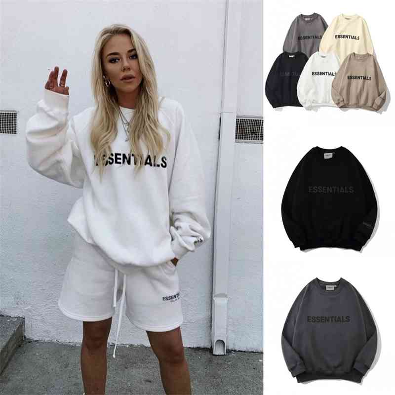 

Fog essentials fashion brand chest letter double line printing round neck long sleeve sweater coat, Black