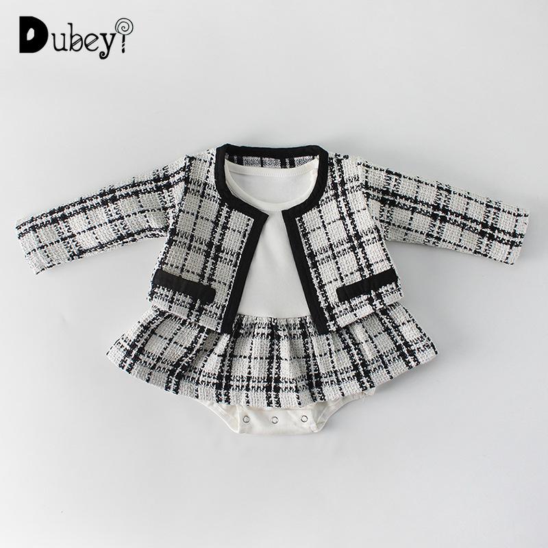 

Clothing Sets Designer Brand Girls Romper With Coat Baby Girl Clothes Set Plaid Kids Outfits Infant Outfit, 2pcs set