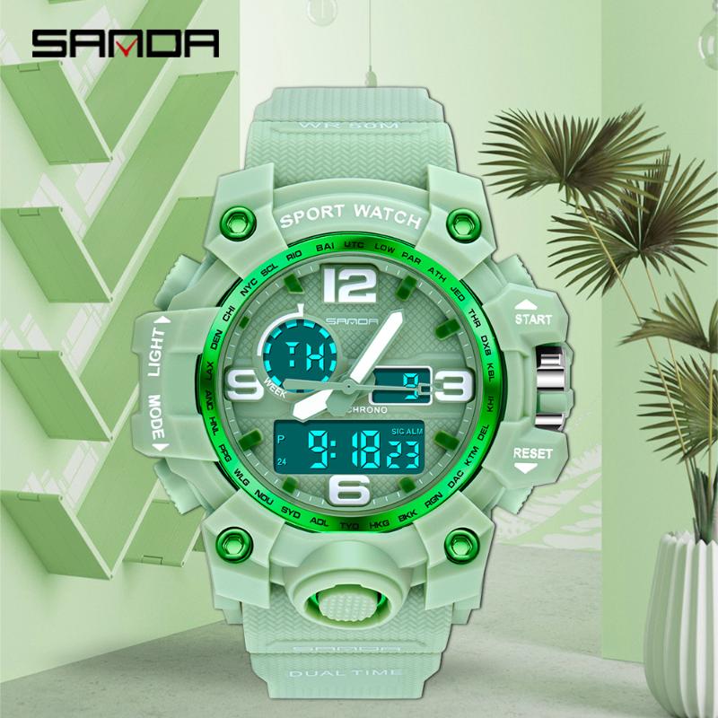 

Wristwatches SANDA Design Women Watches Sports Military Waterproof Watch Analog Digital Ladies Clock Casual Relogio Feminino 842, Red