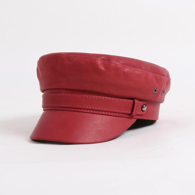 

Berets Fashion Military Hat Women Real Leather Ladies Genuine Captain, As shown