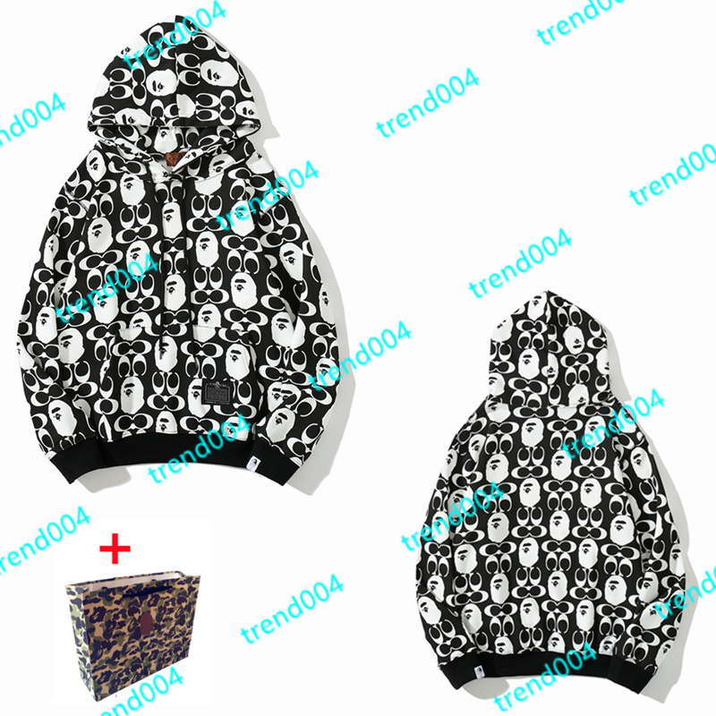 

High Quality Apes Men's Hoodies & Sweatshirts Japanese Shark ape head Luminous camo Star galaxy Spots Men and women couples with the sa, Black