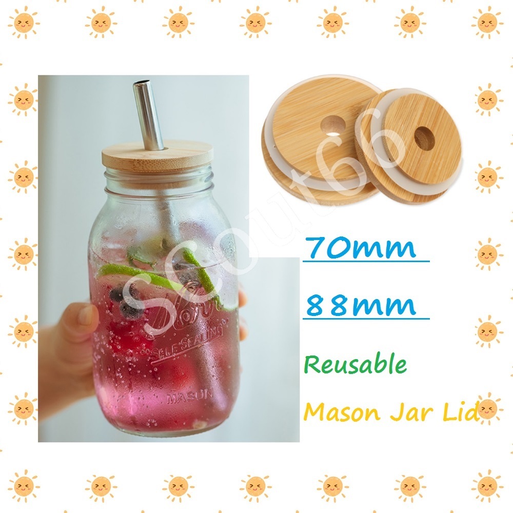 

70mm/86mm Friendly Mason Lids Reusable Bamboo Caps Tops with Straw Hole and Silicone Seal for Masons Canning Drinking Jars Topa12 good