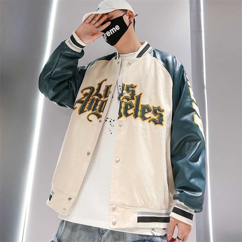 

Baseball Jackets Embroidery Casual College Style Bomber Jacket Loose Women's Couple Tops Hiphop High Street Oversized Men Coats 211110, Black